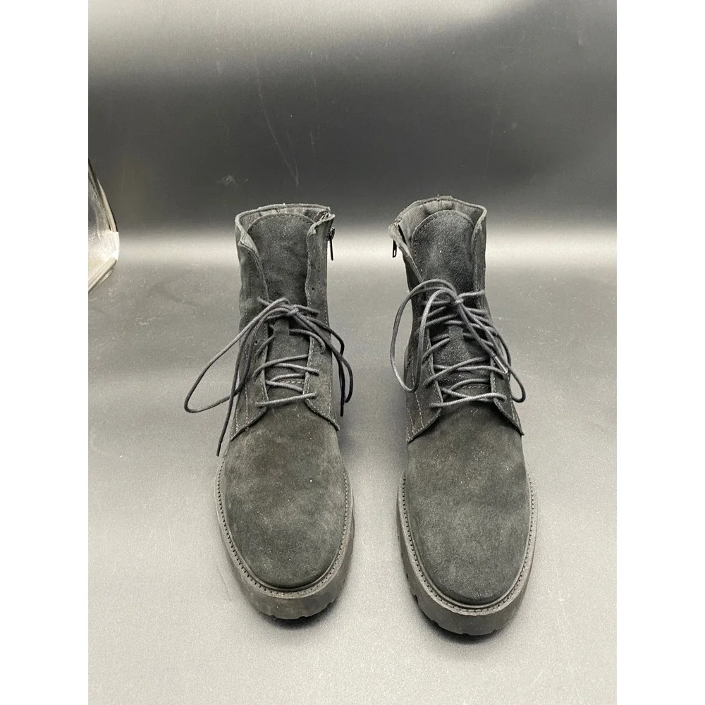 Zara Man Black Suede‎ Lace Up Side Zip Combat Boots Lug Sole  display picture 1